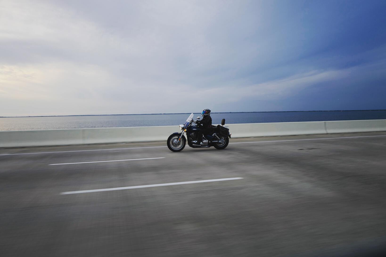 biker on a bridge