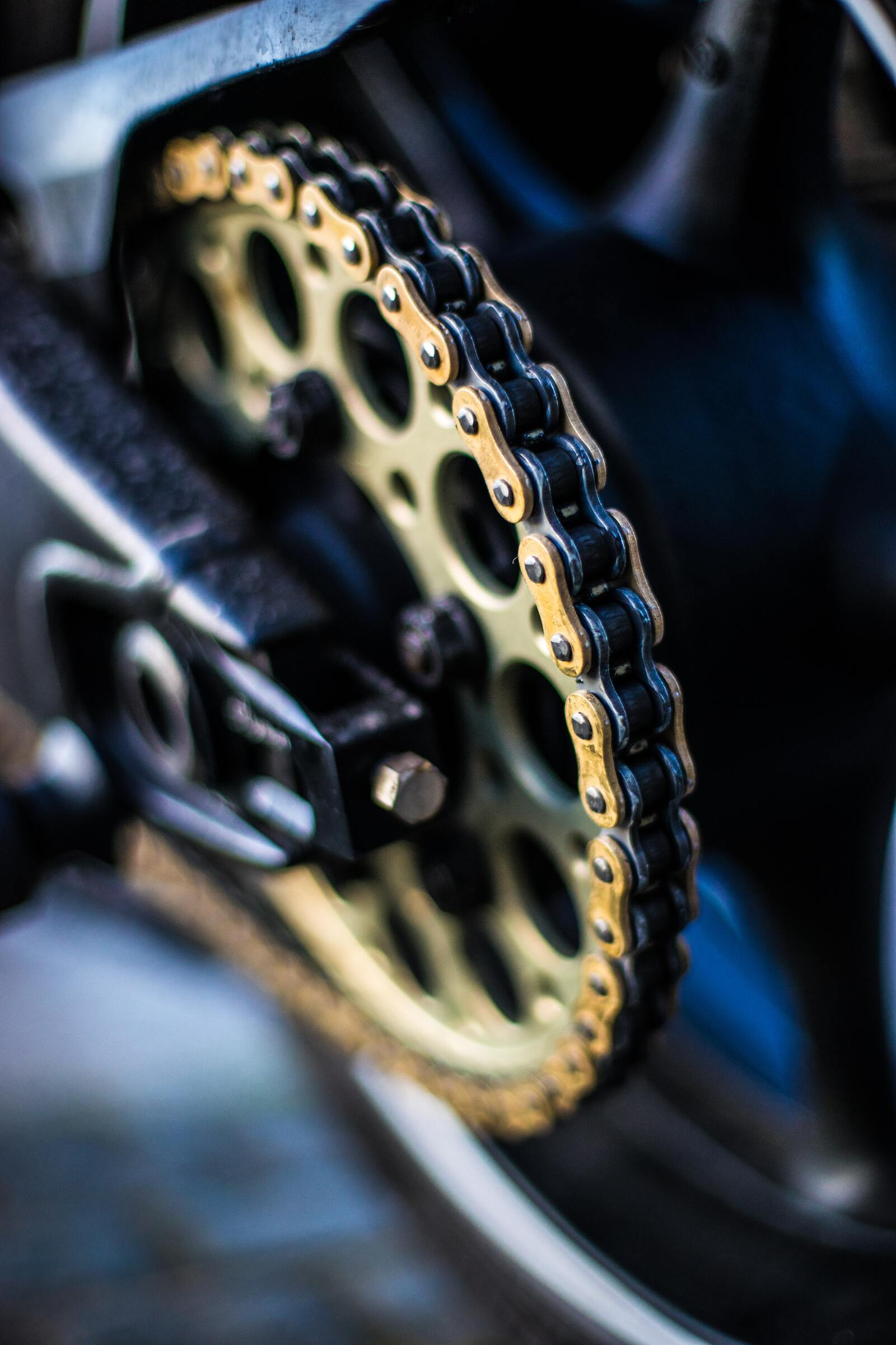 Close up of motorcycle chain