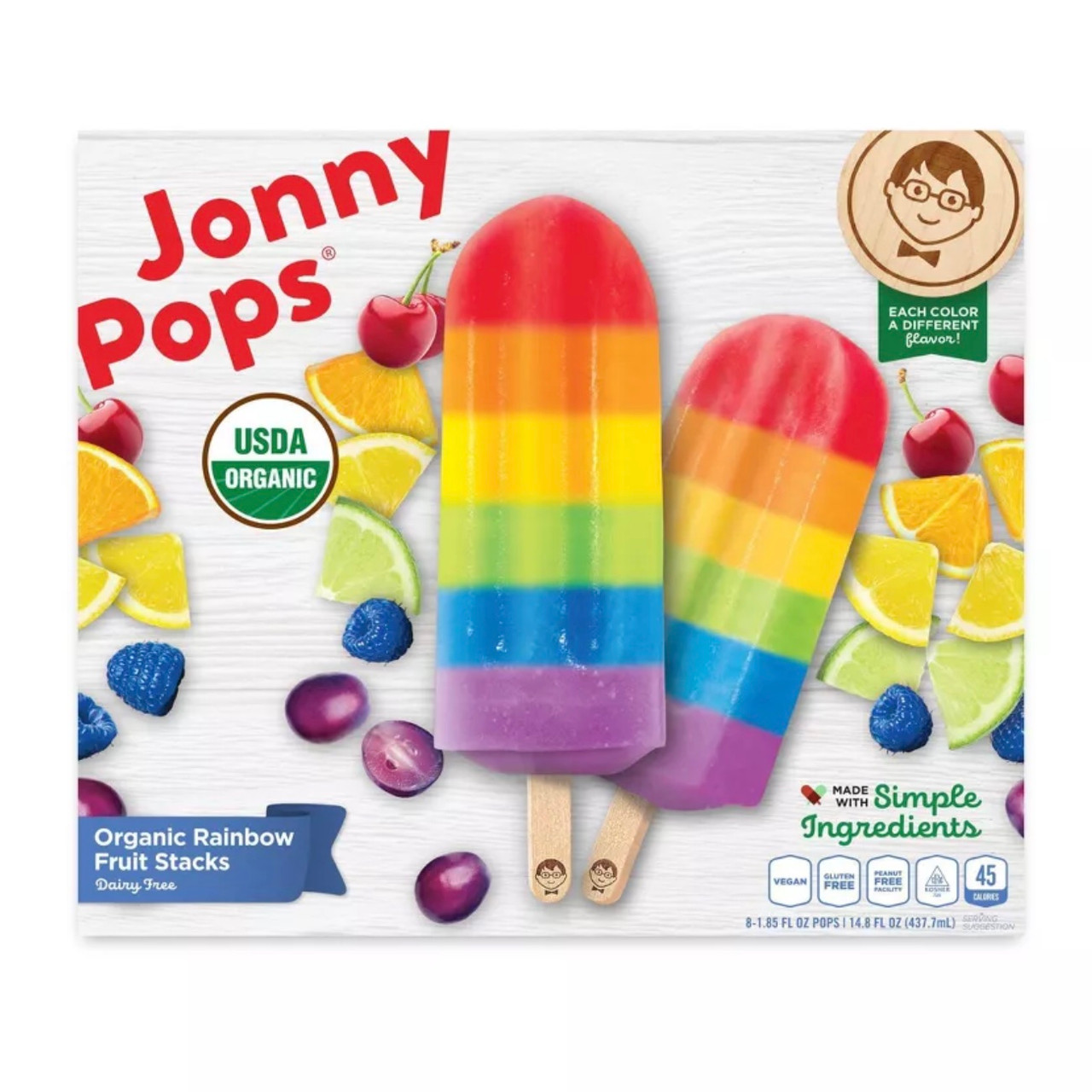 JONNYPOPS Frozen Rainbow Fruit Stacks Water Pop 8ct