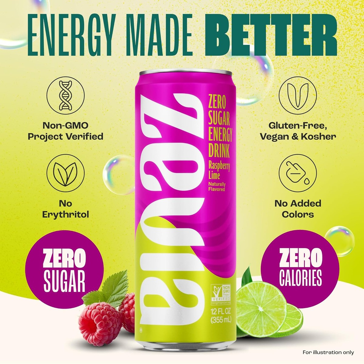 Raspberry Lime Energy Drink - 12 fl oz | Zevia