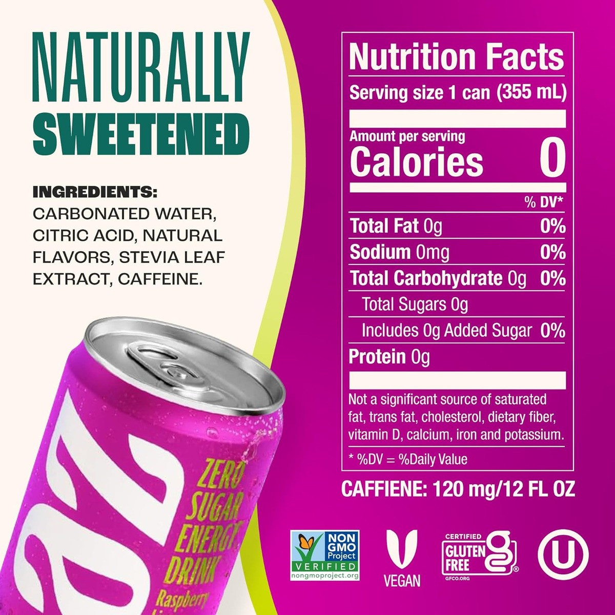 Raspberry Lime Energy Drink - 12 fl oz | Zevia