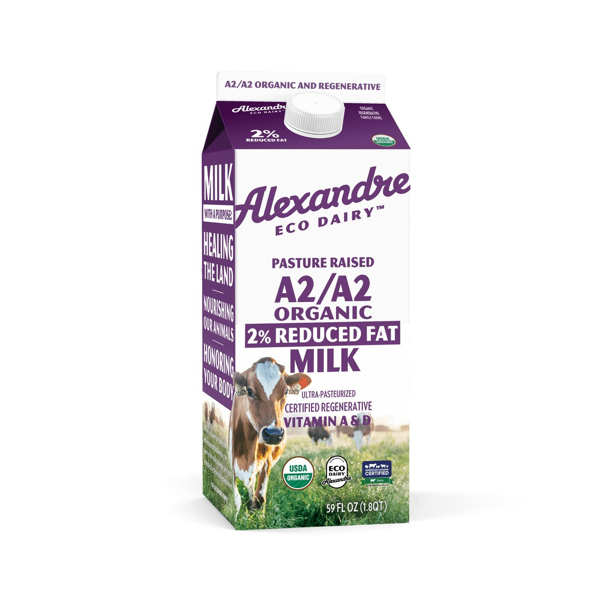 A2/A2 Organic 2% Reduced Fat Grass-Fed Milk - Eco Dairy