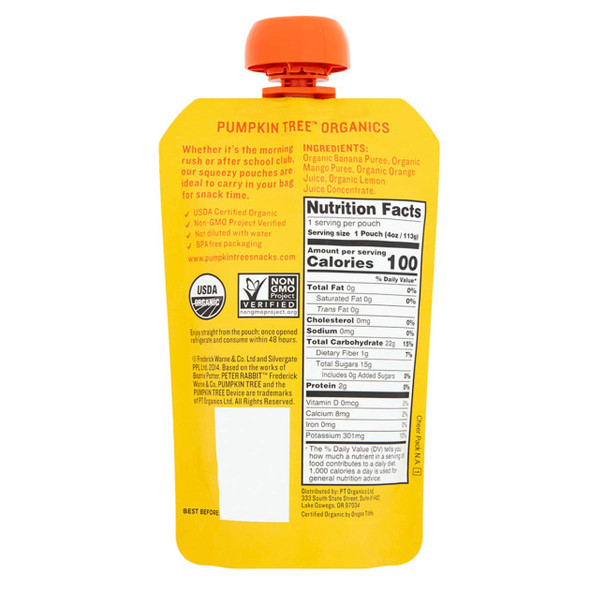 Peter Rabbit Organics Fruit Puree,  Banana, Mango & Orange - 4oz