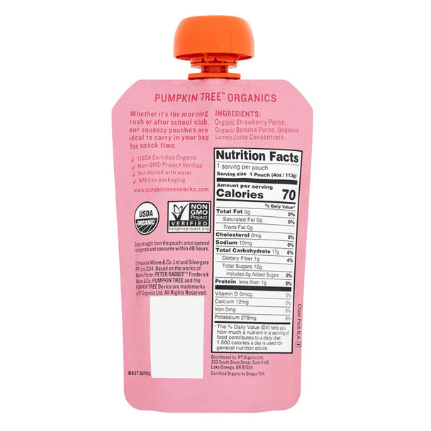 Peter Rabbit Organics Fruit Puree, Strawberry & Banana - 4oz