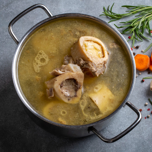 Pot of Beef Broth using Soup Bones