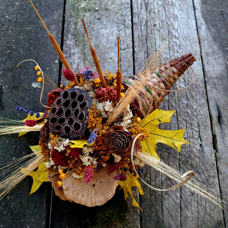 Dried Flower Cornucopia Centerpiece