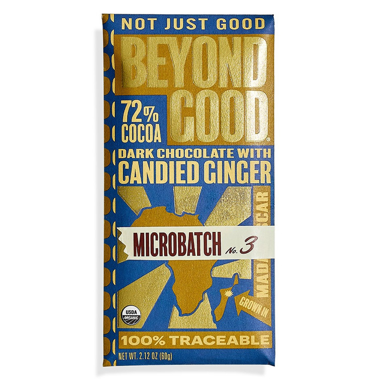 72% Cocoa Dark Chocolate Bar with Candied Ginger - 2.12 oz