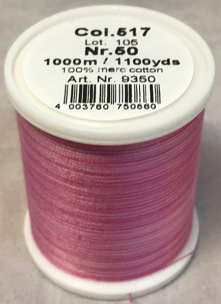 1000m Art.9350
100% mercerized cotton

Cotona No.50 is the perfect thread made of the best Egyptian cotton. Professionals choice for their home sewing and embroidery machine.

For best results we recommend the use of the MADEIRA universal embroidery needle #75/11 and the fine MADEIRA underthread Bobbinfil No. 80.