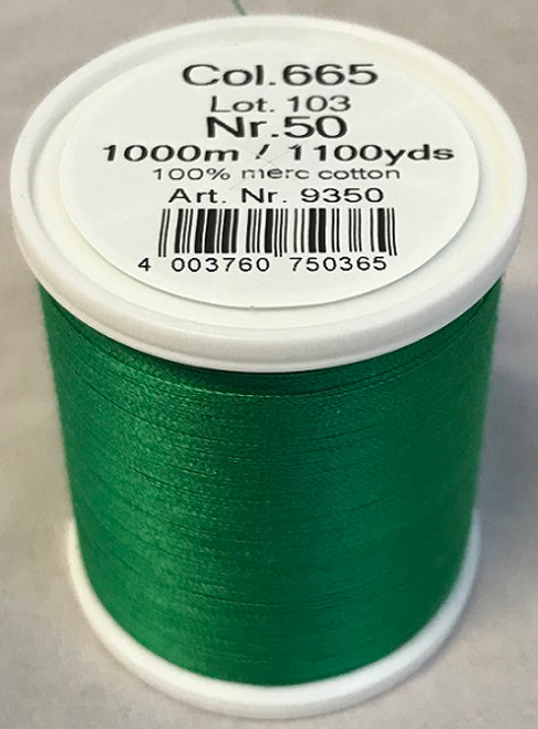 1000m Art.9350
100% mercerized cotton

Cotona No.50 is the perfect thread made of the best Egyptian cotton. Professionals choice for their home sewing and embroidery machine.

For best results we recommend the use of the MADEIRA universal embroidery needle #75/11 and the fine MADEIRA underthread Bobbinfil No. 80.