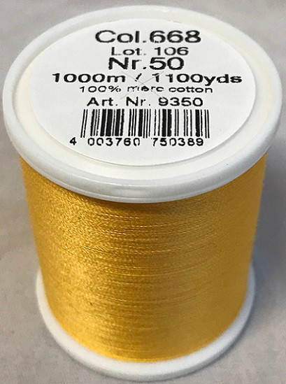 1000m Art.9350
100% mercerized cotton

Cotona No.50 is the perfect thread made of the best Egyptian cotton. Professionals choice for their home sewing and embroidery machine.

For best results we recommend the use of the MADEIRA universal embroidery needle #75/11 and the fine MADEIRA underthread Bobbinfil No. 80.