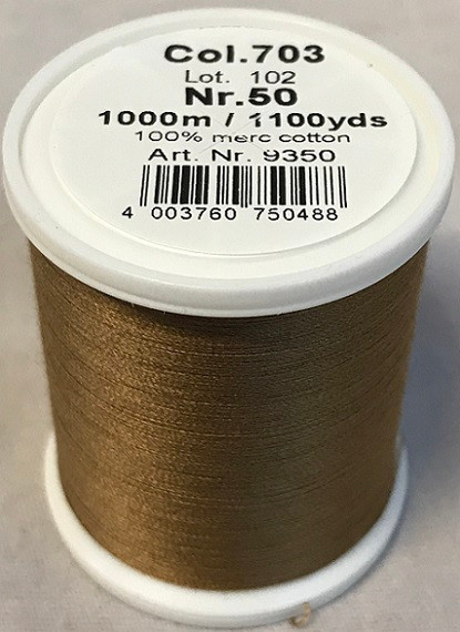 1000m Art.9350
100% mercerized cotton

Cotona No.50 is the perfect thread made of the best Egyptian cotton. Professionals choice for their home sewing and embroidery machine.

For best results we recommend the use of the MADEIRA universal embroidery needle #75/11 and the fine MADEIRA underthread Bobbinfil No. 80.