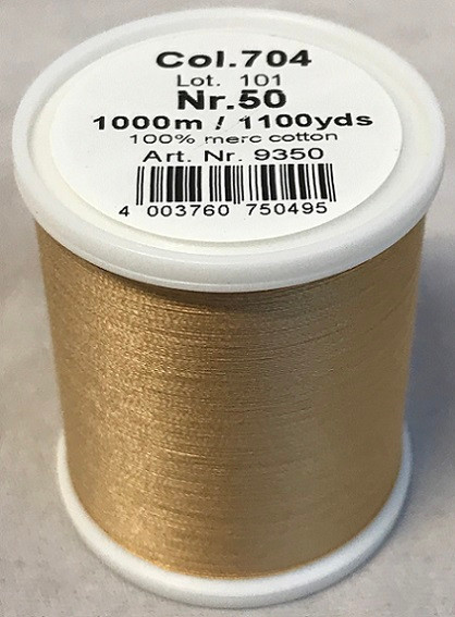 1000m Art.9350
100% mercerized cotton

Cotona No.50 is the perfect thread made of the best Egyptian cotton. Professionals choice for their home sewing and embroidery machine.

For best results we recommend the use of the MADEIRA universal embroidery needle #75/11 and the fine MADEIRA underthread Bobbinfil No. 80.