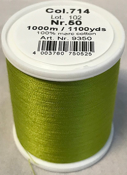 1000m Art.9350
100% mercerized cotton

Cotona No.50 is the perfect thread made of the best Egyptian cotton. Professionals choice for their home sewing and embroidery machine.

For best results we recommend the use of the MADEIRA universal embroidery needle #75/11 and the fine MADEIRA underthread Bobbinfil No. 80.
