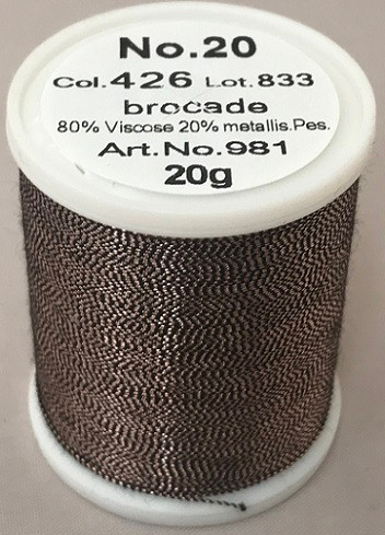 An elegant, smooth and soft metallic thread made from a black rayon core wrapped by a fine metallised polyester foil.

Available in 32 fascinating shades including subtle jade greens, ruby reds, coppers, sapphire blues, violets and lovely rainbow effects.

FS No. 20 is a wonderful compliment to fashion, sports, leather, home decoration and promotional wares.