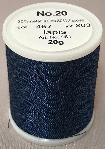An elegant, smooth and soft metallic thread made from a black rayon core wrapped by a fine metallised polyester foil.

Available in 32 fascinating shades including subtle jade greens, ruby reds, coppers, sapphire blues, violets and lovely rainbow effects.

FS No. 20 is a wonderful compliment to fashion, sports, leather, home decoration and promotional wares.