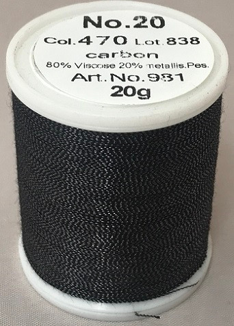 An elegant, smooth and soft metallic thread made from a black rayon core wrapped by a fine metallised polyester foil.

Available in 32 fascinating shades including subtle jade greens, ruby reds, coppers, sapphire blues, violets and lovely rainbow effects.

FS No. 20 is a wonderful compliment to fashion, sports, leather, home decoration and promotional wares.