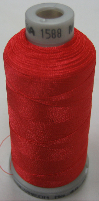 Madeira's 100% polyester embroidery thread, Polyneon is constructed of a specially developed raw material which eliminates looping, puckering and virtually all thread breaks.  Suitable for almost any application, Polyneon's unique formula makes this thread extremely durable and smooth running.  Vibrant colors, are glossy, as well as resistant to chlorine bleach, making Polyneon the ideal thread for embroidering on uniforms, safety garments and commercial linens.