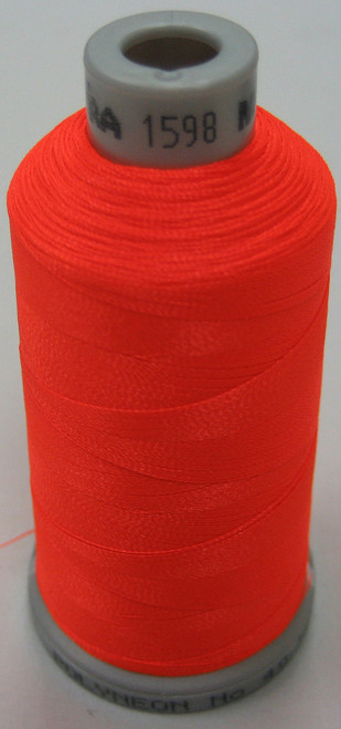 Madeira's 100% polyester embroidery thread, Polyneon is constructed of a specially developed raw material which eliminates looping, puckering and virtually all thread breaks.  Suitable for almost any application, Polyneon's unique formula makes this thread extremely durable and smooth running.  Vibrant colors, are glossy, as well as resistant to chlorine bleach, making Polyneon the ideal thread for embroidering on uniforms, safety garments and commercial linens.
