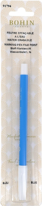 Water-Erasable   Fine Marking Pen. An   fine point for making  thin lines. Great for quilting, sewing, craft projects, and more! Also ideal for transferring patterns to fabrics. Markings on some fabrics may take two washing to remove, let fabric set for 24 hours before second wash. This package contains 1 blue marking pen.