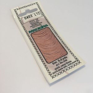 5 m (5.5 yds) Art. 018
100 % pure silk 4-strand embroidery floss

Silk is the queen of all natural fibres and adds a lovely soft and luxurious lustre to your stitching.  Try Silk instead of using cotton floss and see dreams come true with the most valuable hand embroidery thread.

Silk is available in a practical non-polluting 5 m spiral pack which keeps the valuable silk thread clean and tangle free.