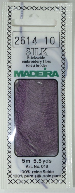 5 m (5.5 yds) Art. 018
100 % pure silk 4-strand embroidery floss

Silk is the queen of all natural fibres and adds a lovely soft and luxurious lustre to your stitching.  Try Silk instead of using cotton floss and see dreams come true with the most valuable hand embroidery thread.

Silk is available in a practical non-polluting 5 m spiral pack which keeps the valuable silk thread clean and tangle free.