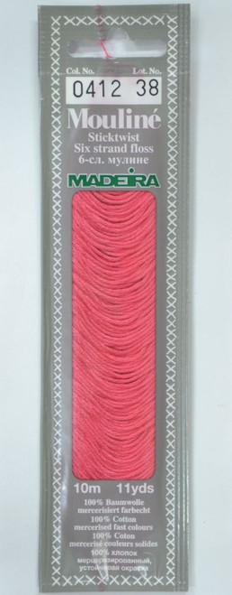 10 m Art. 017 100 % mercerised stranded cotton MADEIRAs stylish 6 strand cotton floss is made from finest high quality long staple Egyptian cotton. Only this special Egyptian cotton guarantees the beautiful softness and lustre found in Madeira Mouliné. It is dyed by using processes that do not involve any carcinogens or banned AZO dyestuffs. The result is a superb quality thread which is fast in colour and fully washable to 95°C (210 F).