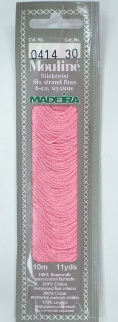 10 m Art. 017 100 % mercerised stranded cotton MADEIRAs stylish 6 strand cotton floss is made from finest high quality long staple Egyptian cotton. Only this special Egyptian cotton guarantees the beautiful softness and lustre found in Madeira Mouliné. It is dyed by using processes that do not involve any carcinogens or banned AZO dyestuffs. The result is a superb quality thread which is fast in colour and fully washable to 95°C (210 F).