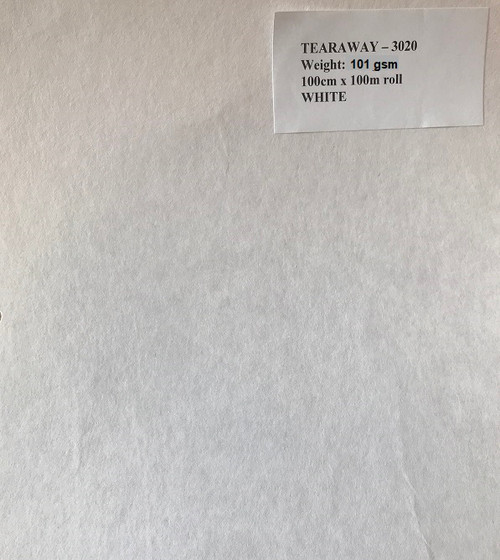 This is a heavyweight (101 gsm) multipurpose tearaway with superior stitch performance on high stitch count designs. It will not perforate during the stitching process whilst tearing easily and cleanly in any direction.

It is highly recommended for use on 270 degree cap designs that extend around the sides of the cap. 

Only one layer is required and perfect for work on caps and heavy duty embroidery.