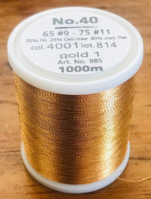 FS 40 is the standard weight metallic thread. It is suitable for sophisticated embroidery designs onto elaborate materials. Made with real silver.

High performance, smooth, traditional thickness with high tenacity and a special twist, in valuable metal shades and multicolours. Ultimate results for all styles. Standard weight smooth, supple embroidery thread ensures trouble free stitching even at high speeds.