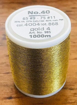 FS 40 is the standard weight metallic thread. It is suitable for sophisticated embroidery designs onto elaborate materials. Made with real silver.

High performance, smooth, traditional thickness with high tenacity and a special twist, in valuable metal shades and multicolours. Ultimate results for all styles. Standard weight smooth, supple embroidery thread ensures trouble free stitching even at high speeds.
