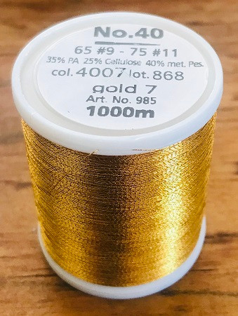 FS 40 is the standard weight metallic thread. It is suitable for sophisticated embroidery designs onto elaborate materials. Made with real silver.

High performance, smooth, traditional thickness with high tenacity and a special twist, in valuable metal shades and multicolours. Ultimate results for all styles. Standard weight smooth, supple embroidery thread ensures trouble free stitching even at high speeds.