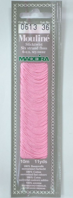 10 m Art. 017 100 % mercerised stranded cotton MADEIRAs stylish 6 strand cotton floss is made from finest high quality long staple Egyptian cotton. Only this special Egyptian cotton guarantees the beautiful softness and lustre found in Madeira Mouliné. It is dyed by using processes that do not involve any carcinogens or banned AZO dyestuffs. The result is a superb quality thread which is fast in colour and fully washable to 95°C (210 F).