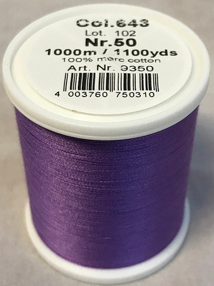 1000m Art.9350
100% mercerized cotton

Cotona No.50 is the perfect thread made of the best Egyptian cotton. Professionals choice for their home sewing and embroidery machine.

For best results we recommend the use of the MADEIRA universal embroidery needle #75/11 and the fine MADEIRA underthread Bobbinfil No. 80.