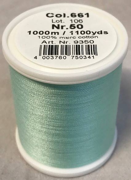 1000m Art.9350
100% mercerized cotton

Cotona No.50 is the perfect thread made of the best Egyptian cotton. Professionals choice for their home sewing and embroidery machine.

For best results we recommend the use of the MADEIRA universal embroidery needle #75/11 and the fine MADEIRA underthread Bobbinfil No. 80.