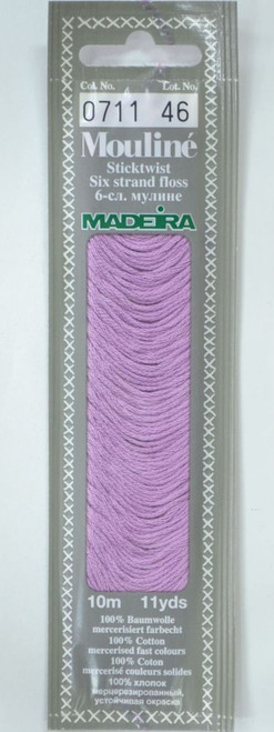 10 m Art. 017 100 % mercerised stranded cotton MADEIRAs stylish 6 strand cotton floss is made from finest high quality long staple Egyptian cotton. Only this special Egyptian cotton guarantees the beautiful softness and lustre found in Madeira Mouliné. It is dyed by using processes that do not involve any carcinogens or banned AZO dyestuffs. The result is a superb quality thread which is fast in colour and fully washable to 95°C (210 F).