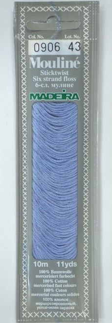 10 m Art. 017 100 % mercerised stranded cotton MADEIRAs stylish 6 strand cotton floss is made from finest high quality long staple Egyptian cotton. Only this special Egyptian cotton guarantees the beautiful softness and lustre found in Madeira Mouliné. It is dyed by using processes that do not involve any carcinogens or banned AZO dyestuffs. The result is a superb quality thread which is fast in colour and fully washable to 95°C (210 F).