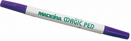 This marker pen can be used on all different types of fabric and is more accurate, convenient and quicker to apply than marking with pins or stitches. The pen has a fine tip and a thicker tip (one on either end), both making a purple line on your fabric, quite clear enough to see where to cut once you have measured or transferred a pattern shape. The line disappears within a couple of hours, depending on nature of fabric. The pen is handy to use, and the line colour does vanish completely, like magic. A useful addition to your sewing kit.