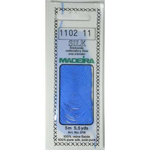 5 m (5.5 yds) Art. 018
100 % pure silk 4-strand embroidery floss

Silk is the queen of all natural fibres and adds a lovely soft and luxurious lustre to your stitching.  Try Silk instead of using cotton floss and see dreams come true with the most valuable hand embroidery thread.

Silk is available in a practical non-polluting 5 m spiral pack which keeps the valuable silk thread clean and tangle free.