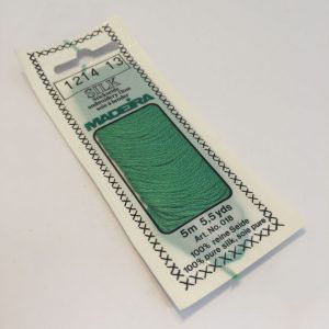 5 m (5.5 yds) Art. 018
100 % pure silk 4-strand embroidery floss

Silk is the queen of all natural fibres and adds a lovely soft and luxurious lustre to your stitching.  Try Silk instead of using cotton floss and see dreams come true with the most valuable hand embroidery thread.

Silk is available in a practical non-polluting 5 m spiral pack which keeps the valuable silk thread clean and tangle free.