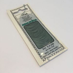 5 m (5.5 yds) Art. 018
100 % pure silk 4-strand embroidery floss

Silk is the queen of all natural fibres and adds a lovely soft and luxurious lustre to your stitching.  Try Silk instead of using cotton floss and see dreams come true with the most valuable hand embroidery thread.

Silk is available in a practical non-polluting 5 m spiral pack which keeps the valuable silk thread clean and tangle free.