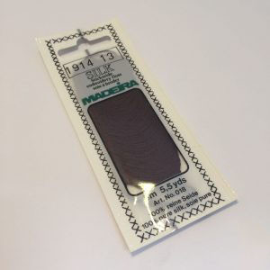 5 m (5.5 yds) Art. 018
100 % pure silk 4-strand embroidery floss

Silk is the queen of all natural fibres and adds a lovely soft and luxurious lustre to your stitching.  Try Silk instead of using cotton floss and see dreams come true with the most valuable hand embroidery thread.

Silk is available in a practical non-polluting 5 m spiral pack which keeps the valuable silk thread clean and tangle free.