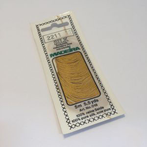 5 m (5.5 yds) Art. 018
100 % pure silk 4-strand embroidery floss

Silk is the queen of all natural fibres and adds a lovely soft and luxurious lustre to your stitching.  Try Silk instead of using cotton floss and see dreams come true with the most valuable hand embroidery thread.

Silk is available in a practical non-polluting 5 m spiral pack which keeps the valuable silk thread clean and tangle free.