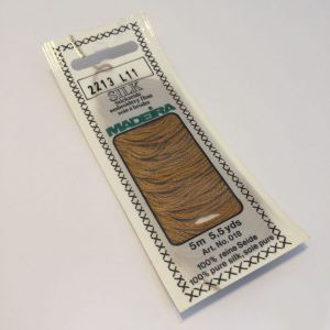 5 m (5.5 yds) Art. 018
100 % pure silk 4-strand embroidery floss

Silk is the queen of all natural fibres and adds a lovely soft and luxurious lustre to your stitching.  Try Silk instead of using cotton floss and see dreams come true with the most valuable hand embroidery thread.

Silk is available in a practical non-polluting 5 m spiral pack which keeps the valuable silk thread clean and tangle free.