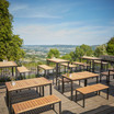 Ice Low Stool - Robinia Wood - Black Metal Frame_Hard wearing stool ideal for extreme environments_outdoor pub stool_cafe stool_low wooden bar stool_in situ 2