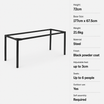 Paris 4 Leg Table Base - Rectangle 6 Seater Black specifications: Height 72cm, Weight 21.6kg