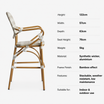 Brittany Bar Stool specifications: Height 122cm, Width 57cm, Depth 63cm, Seat Height 76cm, Weight 5kg