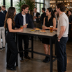 Extrema Marble - Black Mid Height Table in a modern restaurant or bar interior