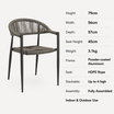 Atlantic Stacking Armchair specifications: Height 79cm, Width 56cm, Depth 57cm, Seat Height 45cm, Weight 3.1kg