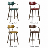 Auzet Bar Stool - Old Anvil in 4 colours: Vintage Teal, Vintage Red, Vintage Gold, Vintage Brown