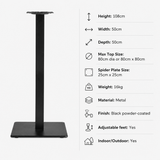 Anzio Table Base - Black Large Square - Bar Height